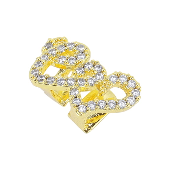 Unique Bargains 1 Pc Fake Grills Hip Hop Double Heart Rhinestone Teeth Grillz Gold Tone