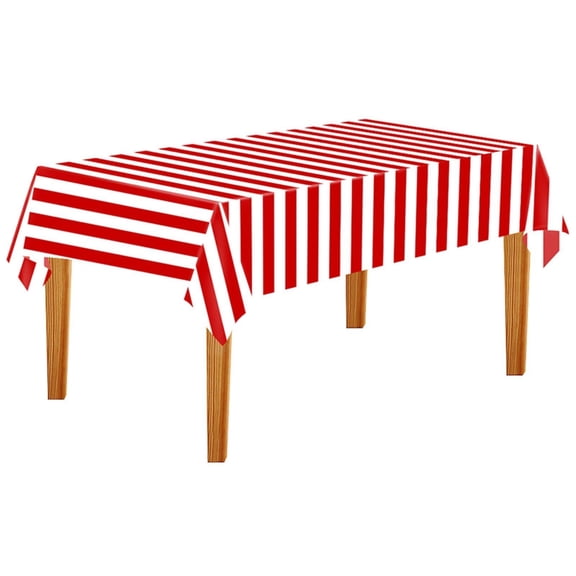 Red and White Striped Plastic Tablecloth Waterproof Rectangular Party Table Cover for Picnic BBQ Holiday Celebrations 14.6x107.9 Inch