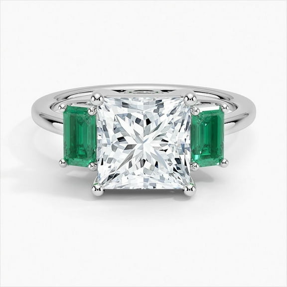 Dash Jewel 14K White Gold Plated Emerald Wedding Ring - Three Stone Princess Cut 2.4 Ct Lab Created Emerald Diamond Engagement Ring - Wedding Anniversary Women's Ring for Wife - Valentine Ring