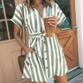 thumbnail image 2 of Htigea Women's Striped Cardigan Dresses Short Sleeve Button Down Tie Front Swimwear Cover Up Cotton Linen Tops with Pockets Green XL, 2 of 8