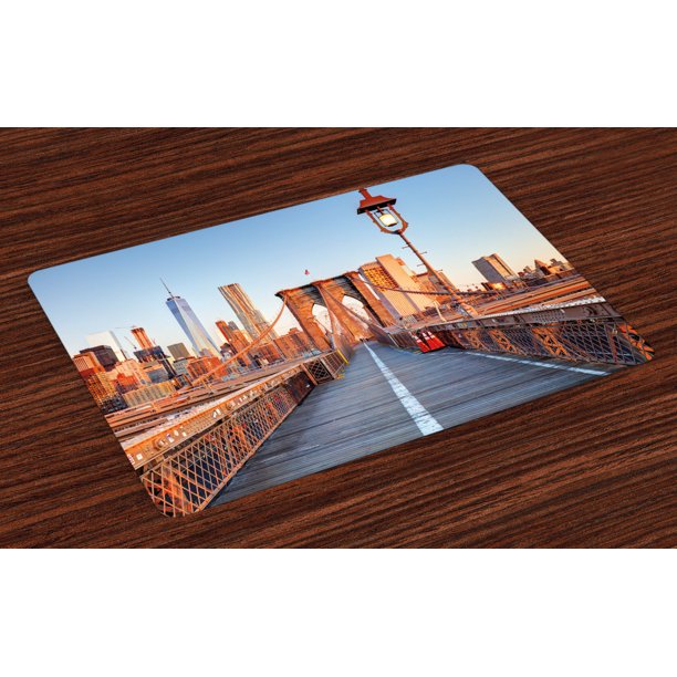 City Placemats Set of 4 New York Skyline Closeup Brooklyn Bridge in