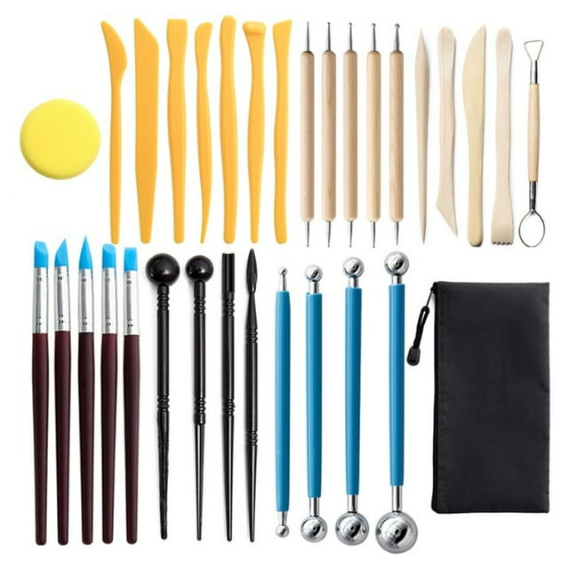 Herramientas De Escultura De Arcilla, Juego De Herramientas De Cerámica Dot Pen Cabeza Doble Multifuncional Con Esponja Para Artesanías De Artesanía