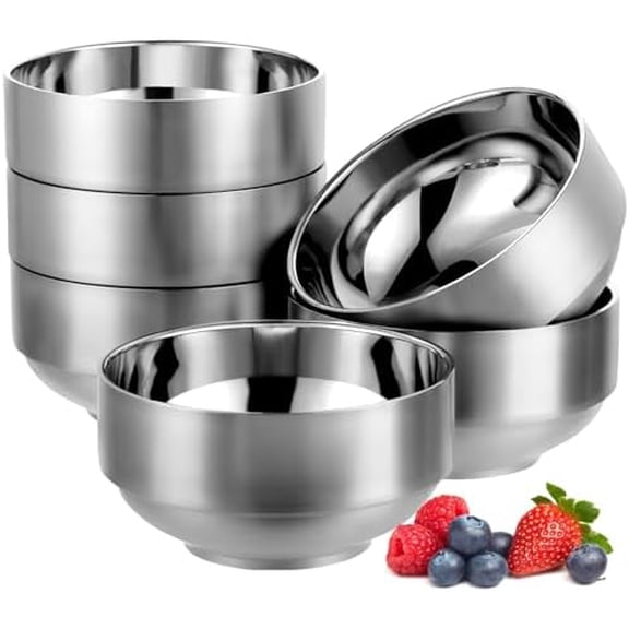 6 Pack 12 Oz Stainless Steel Bowls for Kids, Insulated Soup Bowl, 18/8 Small Metal Serving Eating Bowls for Cereal, Rice, Ice Cream, Snack, Hot and Cold Food, Salad$$Home Decor, Kitchen, & Other
