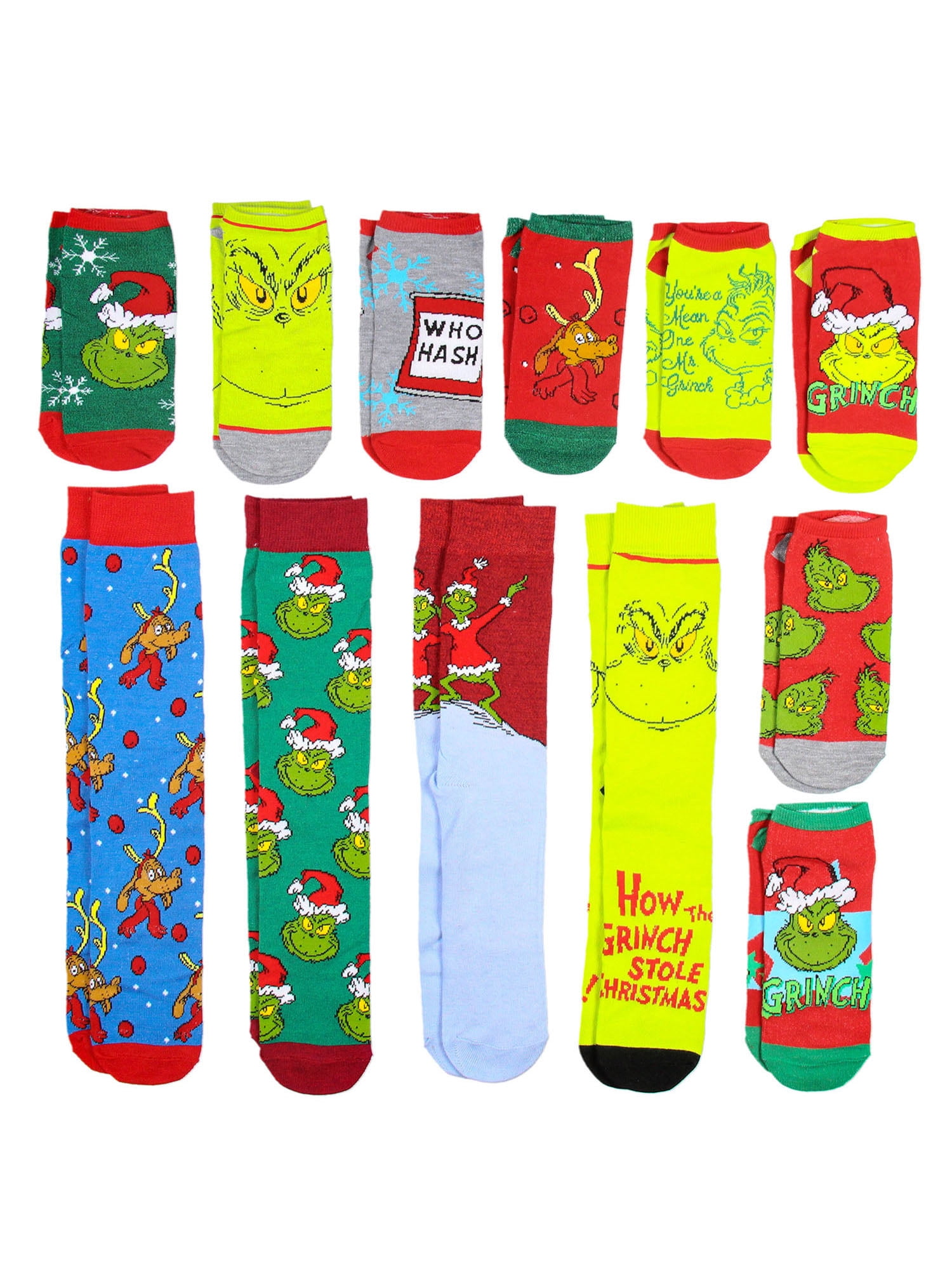 The Grinch Merry Grinchmas 12 Grinchy Days Of Socks Mix and Match Gift Box Set