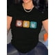 thumbnail image 1 of Camiseta negra de moda para mujer con gráficos de gestos coloridos - Cuello redondo informal de manga corta, mezcla de algodón cómoda, ideal para verano | Camiseta con estampado creativo, 1 of 6
