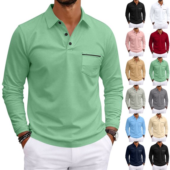 Hearthz Golf Polo Shirts for Men Soft Breathable Moisture Wicking Long Sleeve Work Shirts for Men Comfort Colors Collared Mens Golf Polo Shirts with Pocket Dark Gray XL