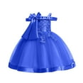 thumbnail image 2 of Zpanxa Toddler Girls Princess Dress, Little Girls Party Wedding Dress, Lace Bowknot Off Shoulder Pleated Dress, Kids Pageant Flower Girl Sleeveless Dress Dark Blue (7-8 Years), 2 of 8