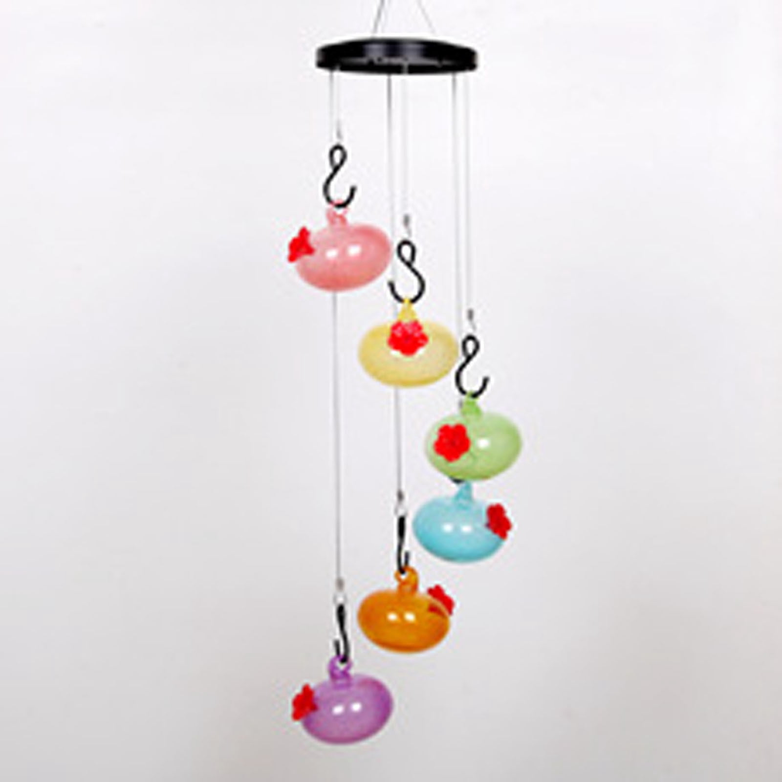 Wind Chimes Hummingbird Feeder with 4 Feeding Ports - Colorful Outdoor Garden Decor for Patio, Yard Hanging, Attracts Birds with Gentle Sound, Includes Hook