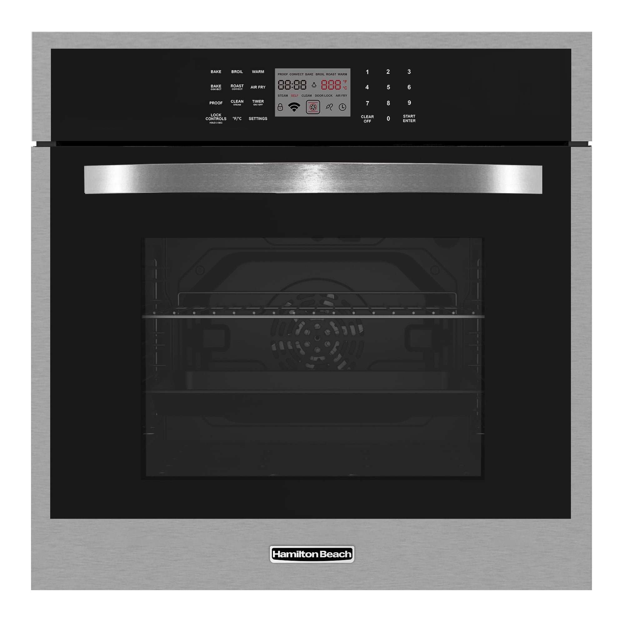 Hamilton Beach 24” 3.0 Cu. ft. Built-in Electric Wall Oven, 2,200 Watts Oven with Rotisserie, 5 Cooking Functions, Stainless Steel