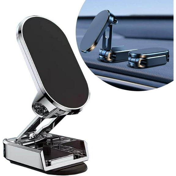 Alloy Folding Magnetic Car Phone Holder, Strong Magnetic 360° Adjustable Car Phone Holder Stand Dashboard Folding Bracket for Various Phone Models (Silver)