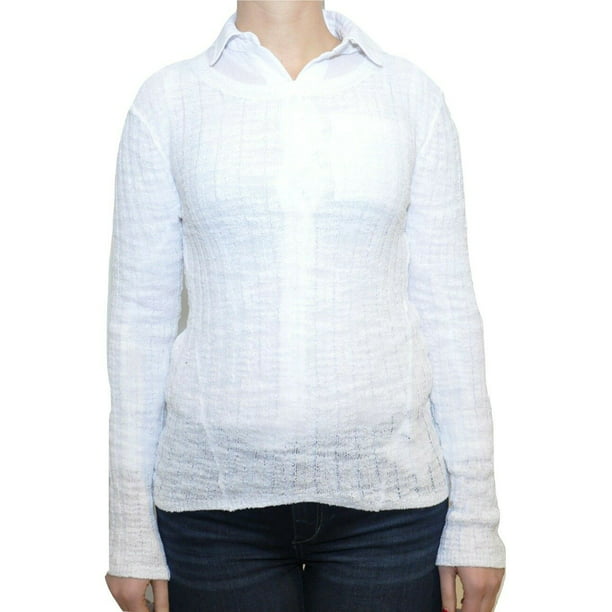 Michael Kors Crewneck Ribbed Sweater Cotton/Nylon Blend (White, Small) Walmart.com