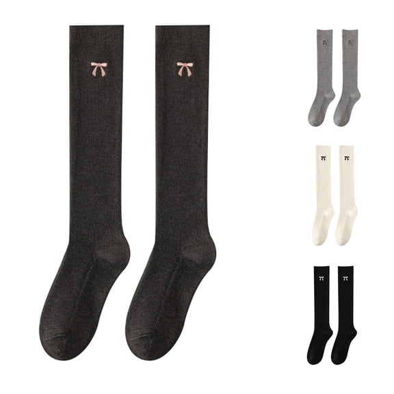 Xijirk Womens Knee High Socks Black Bow Embroidered Cotton Crew Socks Size:One Size