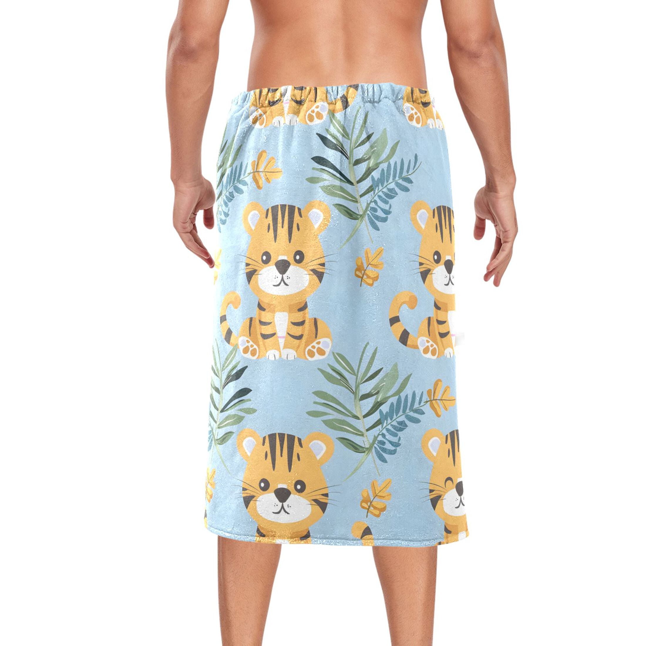 Mens Shower Wrap Adjustable Bath Wrap Towel Body Towels for Gym Shower Sauna Spa Cute Baby Tigers and Leaf 60x28