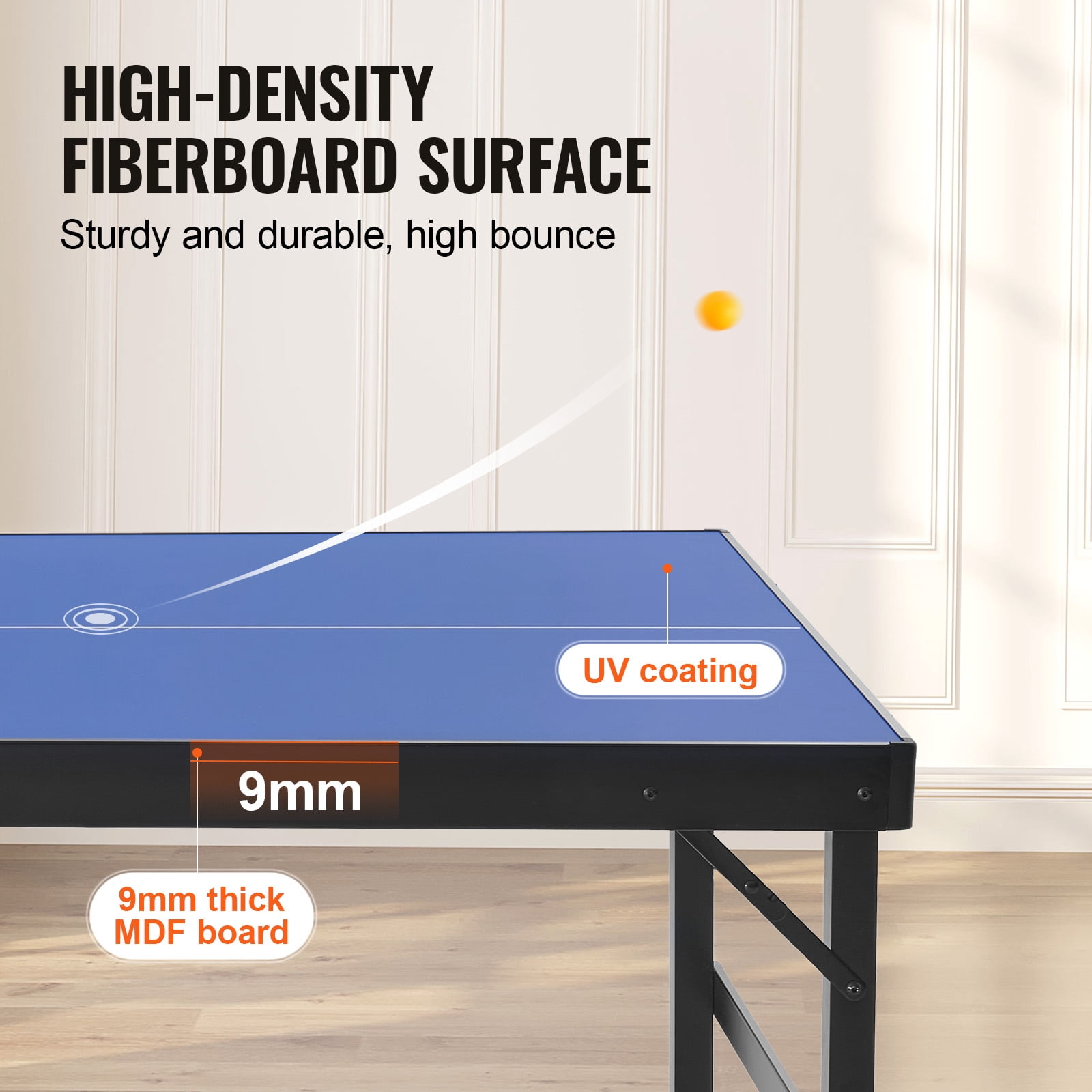 KFFKFF Table Tennis Set, Compact Indoor Ping Pong Equipment, MDF Foldable Table, Includes Net, 2 Rackets, 3 Balls, Travel Bag with Handle, Ready to Use - No Installation Needed