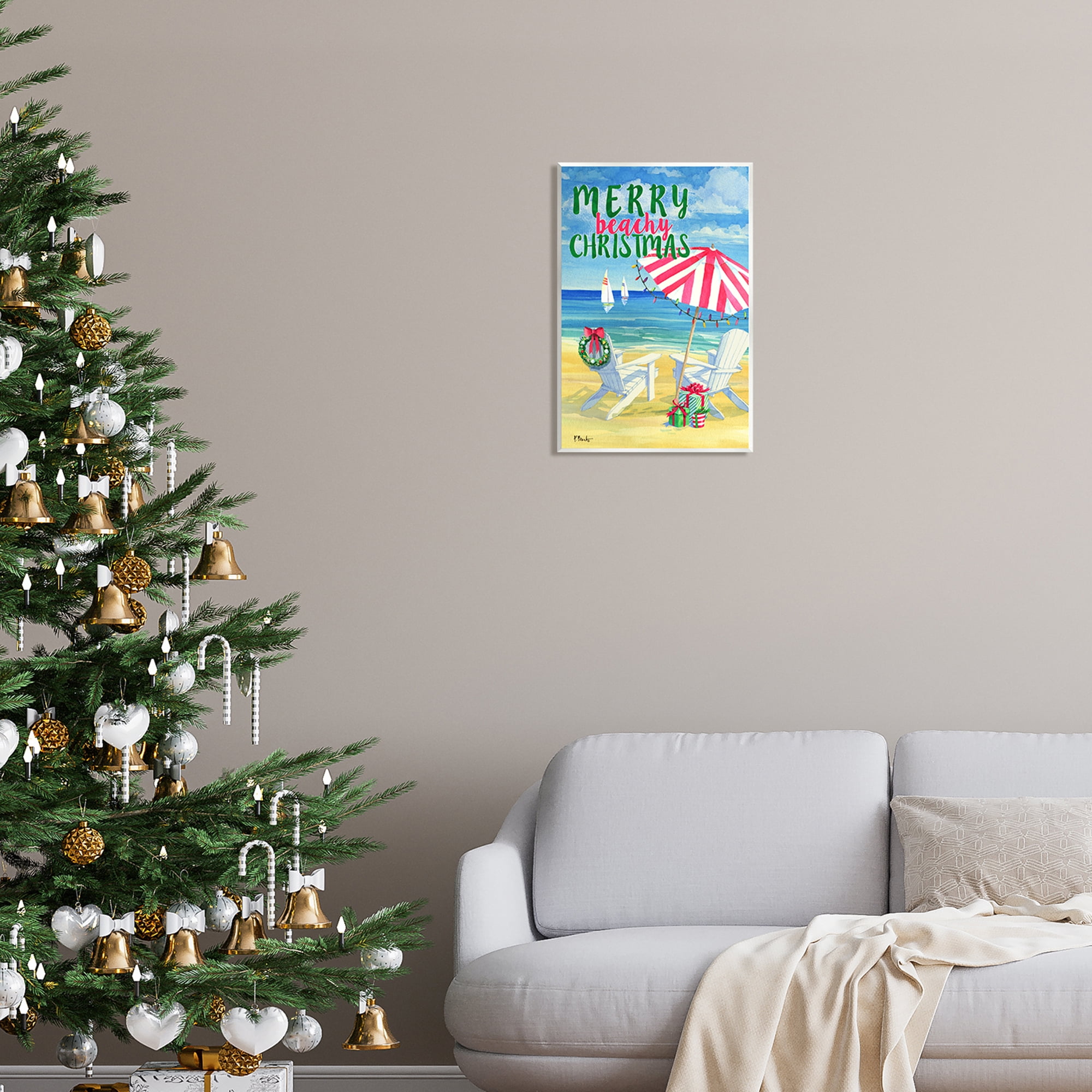 Stupell Industries Merry Beachy Christmas Holiday Painting Unframed Art Print Wall Art, 13 x 19