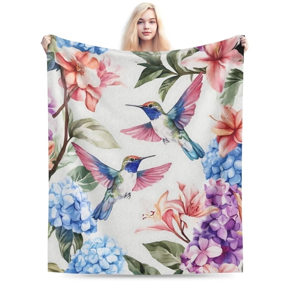 Hummingbird Gifts for Women Girls, Hummingbird Floral Blanket Decor for Home, Colorful Flowers Print Throws, Flannel Soft Blanket 50x40