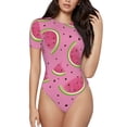 thumbnail image 1 of Saiise Grenouillère à Manches Courtes pour Femme à Motif de Melon D\'eau, Pyjama à Col Rond, Justaucorps Extensible avec Fermeture à Boutons-Pression - X-Grand, 1 of 7