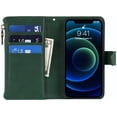 thumbnail image 6 of Wallet Case Compatible with iPhone 12 Mini Case,[9 Card Slots] [Wrist Strap] [Stand Feature] Zipper Cash Pocket Magnetic Leather Cover Shockproof Slim Case for iPhone 12 Mini,5.4" Dark Green, 6 of 16