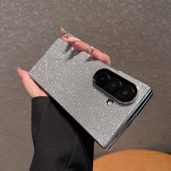 Compatible with Samsung Galaxy Z Fold 5 Phone Case,Cute Bling Glitter Back,Electroplated Bumper,Ultra Slim Hard PC Shockproof Anti-Scratch Protective Rugged Thin Phone Case,Silver