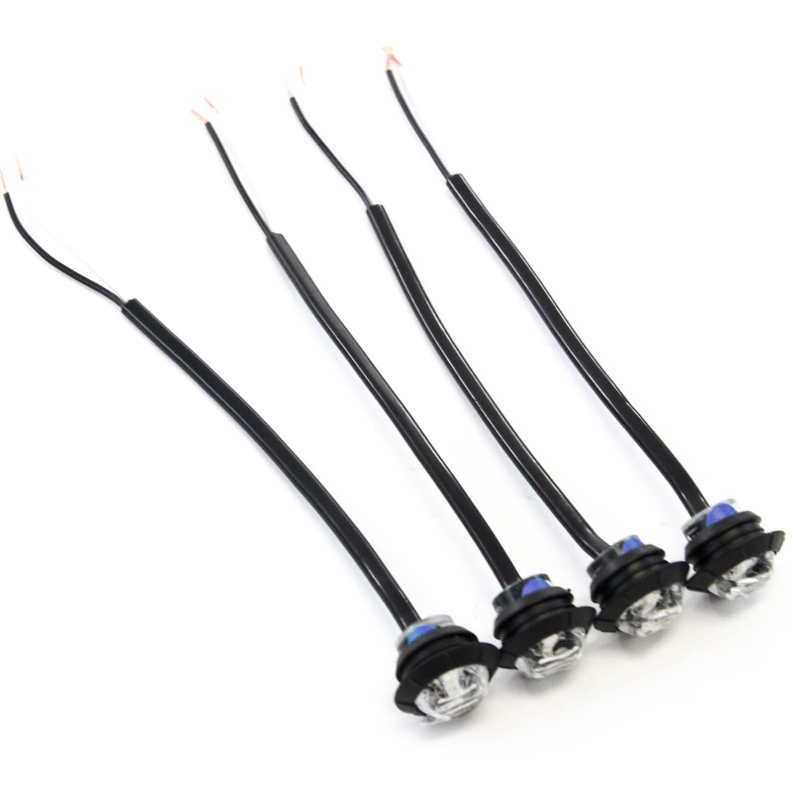 3/4 Inch Blue LED Lights Clear Lens 19mm Round Mini Bullet 12V Side