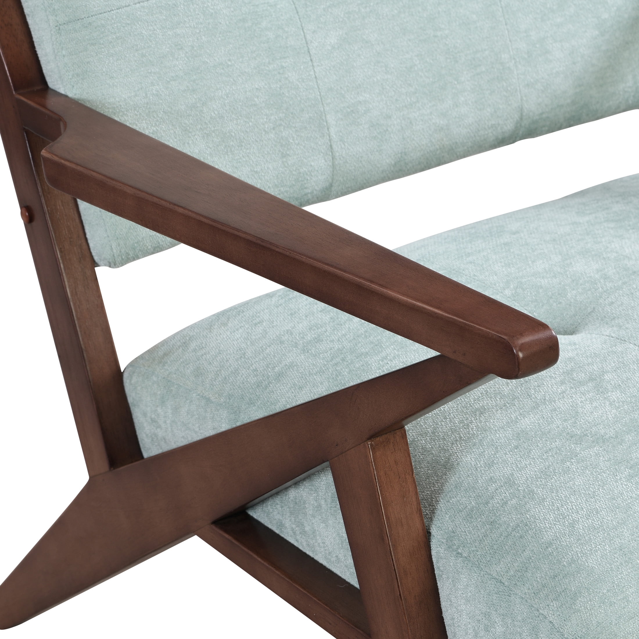 Modern Green Fabric and Rubberwood Lounge Arm Chair