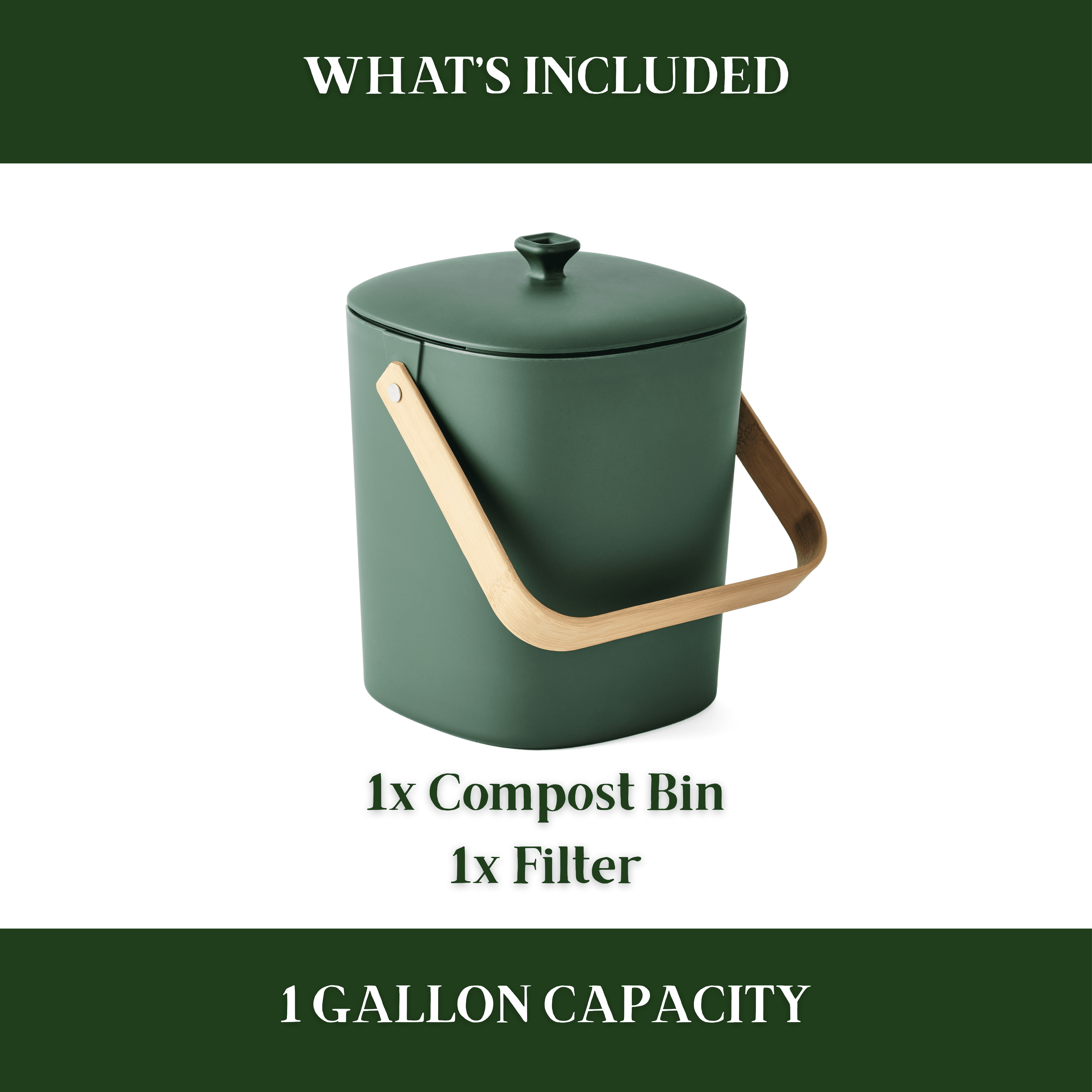 Bamboozle Astrik 1 Gallon Forest Astrik Kitchen Composting Bin with Reusable Filter
