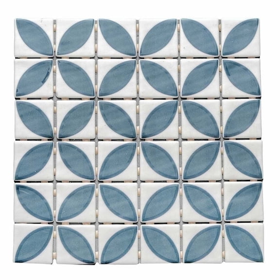 The Tile Life Eterna Lily 4" x 4" Navy Blue Matte & Shiny Glass Mosaic Tile Sample, 1 Piece