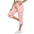 thumbnail image 2 of HKYNLAG Cargo Capris for Women Petite Pull On Casual Capri Pants Dressy Lightweight Ladies Baggy Cropped Pants for Hiking Pink L, 2 of 5