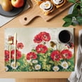 thumbnail image 2 of Red White Floral Placemats Set of 8 Daisy Green Botanical Leaves Place Mats Indoor Wipeable Table Mats Washable Cloth Dining Table Placemats for Kitchen Holiday Party Home Decor 13x19 Inch, 2 of 9