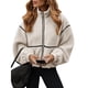 thumbnail image 3 of Abrigo de Mujer Informal con Solapa, Cremallera , Forro , Larga, Corte Oversize, Cálido, Ideal para el Invierno, con Bolsillos Albaricoque S, 3 of 7