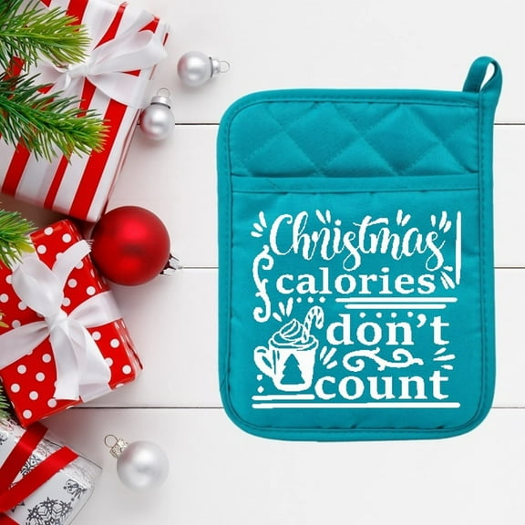 Christmas Calories Don't Count #2 - Pot Holder - Oven Mitt - Hot Pad - Polyester & Neoprene - Christmas - Teacher Gift - Mother's Day - Teal