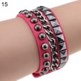 thumbnail image 2 of Anvazise Women's Layered Punk Rock Rivet Bracelet Studded Faux Leather Metal Chain Bangle Rose Red, 2 of 13