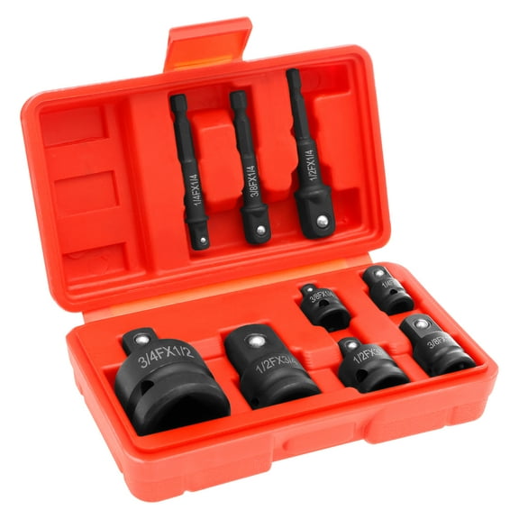AEVXKHI 9PCS Impact Socket Adapter and Reducer Set, 1/4 Inch 3/8 Inch 1/2 Inch 3/4 Inch Chrome Vanadium Steel Impact Driver Converter Kit, Square Drive Impact Wrench Adapter for Impact Wrench