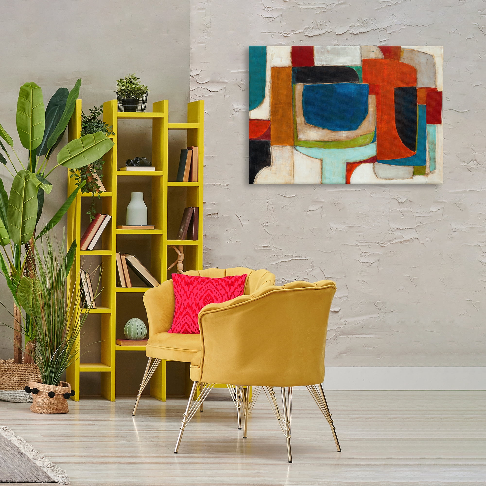 Stupell Industries Geometric Cubist Abstraction Abstract Painting Wrapped Canvas Art Print Wall Art, 36 x 24