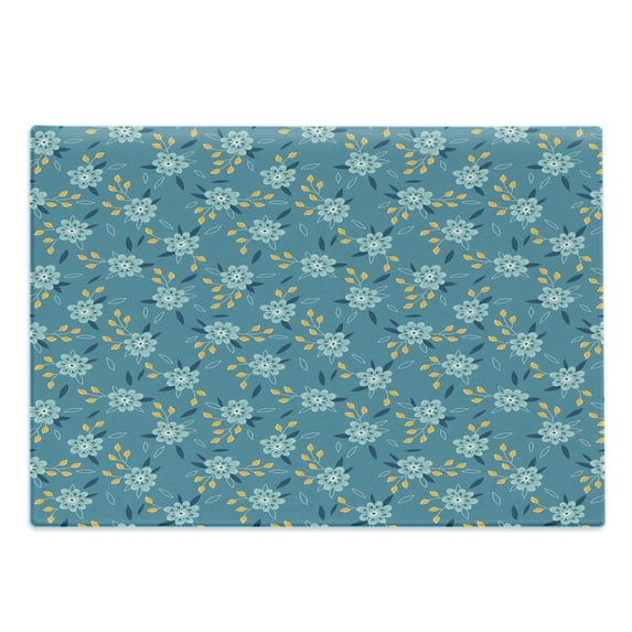 Spring Cutting Board, Flourishing Blooms Summertime Petals Shabby Leaves Retro Gardening Art, Decorative Tempered Glass Cutting and Serving Board, in 3 Sizes, by Ambesonne
