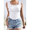 thumbnail image 5 of Cute Crop Tops for Women Tank Tops Ribbed Ruffle Strap Square Neck Womens Trendy Going Out Preppy Tops White M, 5 of 7