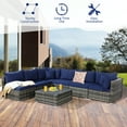 thumbnail image 3 of Costway 7PCS Patio Rattan Furniture Set Sectional Sofa Garden Navy Cushion, 3 of 11