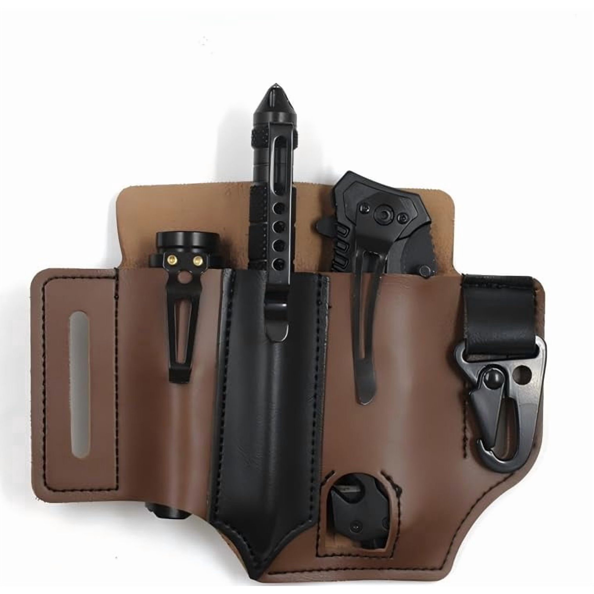 Leather Multitool Sheath EDC Belt Pouch Flashlight Pen Keys