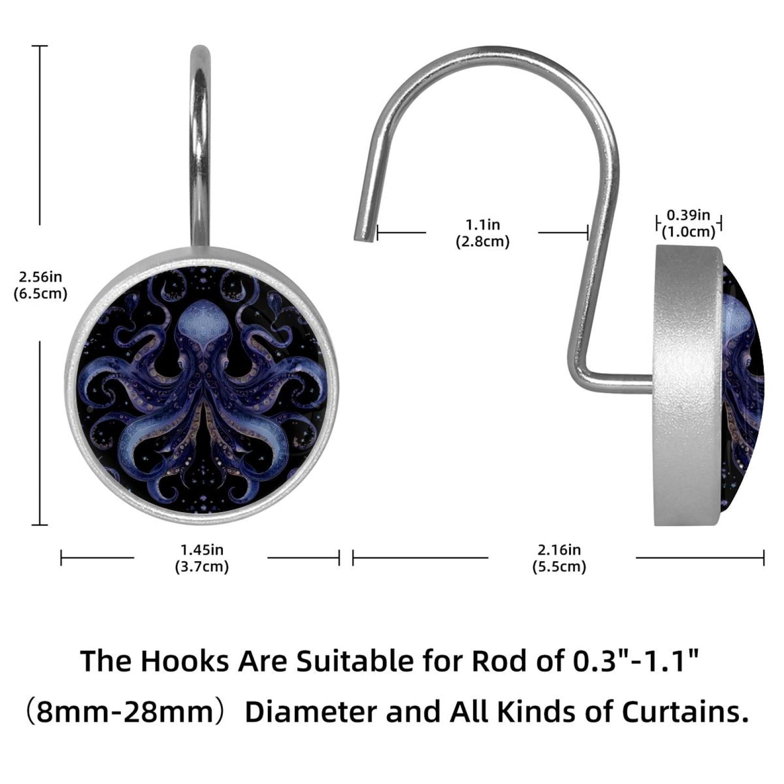 12pcs Decorative Shower Curtain Hooks, Rust Resistant Shower Rings for Bathroom Living Room,Rustproof Stainless Steel Rings for Shower Curtain and Liner Rods,Octopus Purple
