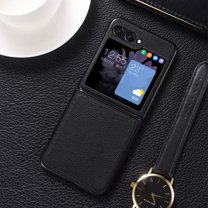 for Samsung Galaxy Z Flip 5 5G 2023 Case, Genuine Leather   Soft TPU Bumper Protective Slim Shockproof Cover Thin Phone Case Compatible with Samsung Galaxy Z Flip 5 6.7 inch - Black