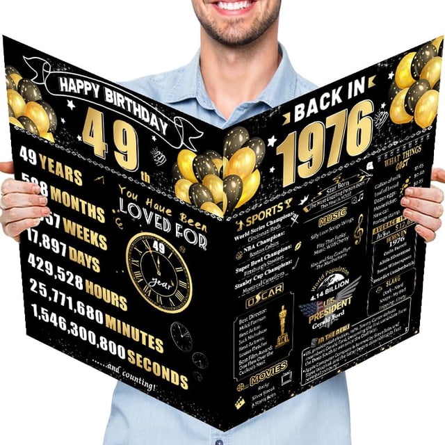 Tarjeta de cumpleaños Jumbo FOBELEC de 49 años, negra y dorada, retro, con sobre
