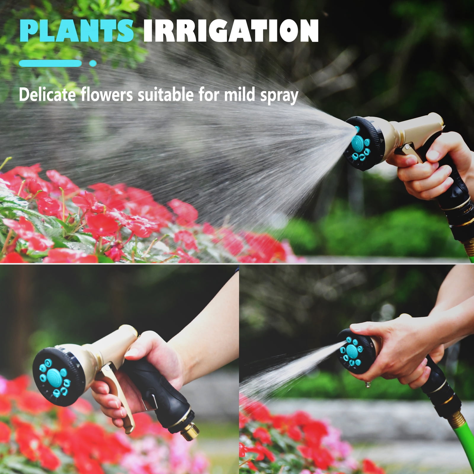 RainPoint Garden Hose Nozzle Sprayer, Watering Nozzles Heavy Duty Metal Flow Control 9 Types of Sprays,Blue