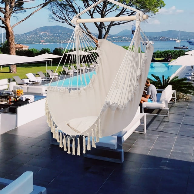 Outdoor Hammock Chair Hanging Rope Chair Hanging Swing Bar Yard Patio Porch Garden Porch 51.18X39.37inch