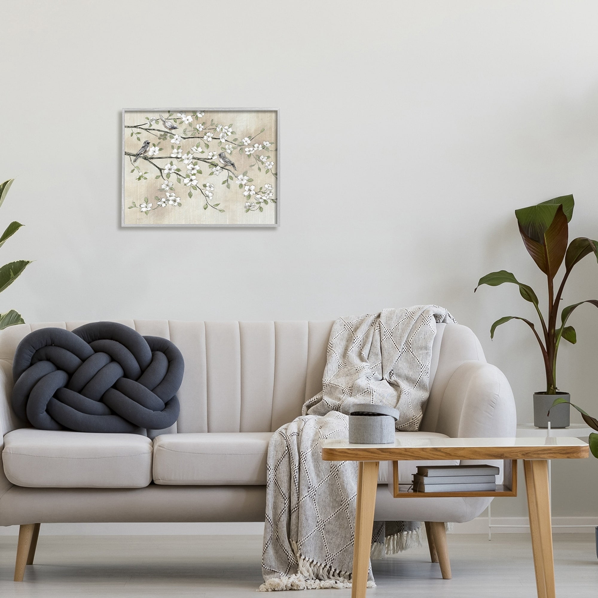 Stupell Industries Traditional White Cherry Blossom Birds Branches Painting , 20 x 16, Design by Nan