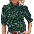 thumbnail image 1 of Pompotops Femmes Mode Casual Chemise d'Impression Manches Courtes Tops Col Rond Tops Chemisier Dégagement, 1 of 7