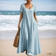 thumbnail image 3 of Casual Summer Dress for Everyday Wear Lightweight Loose Fit Short Sleeves Solid Color Style Women’s Casual Tennis Dress Female Everyday Attire Blue M, 3 of 6