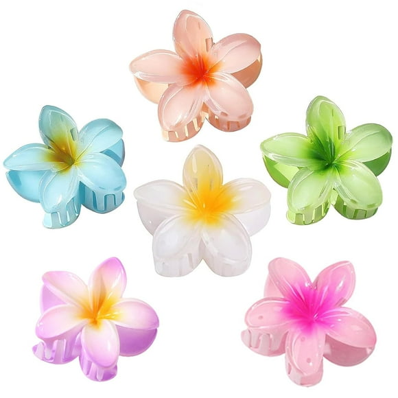 6 Pcs Hawaïen Pinces pour Cheveux Épais, Fleurs Pinces à Cheveux Grandes Plumeria Clips Hibiscus Cheveux Clip Accessoires pour les Femmes