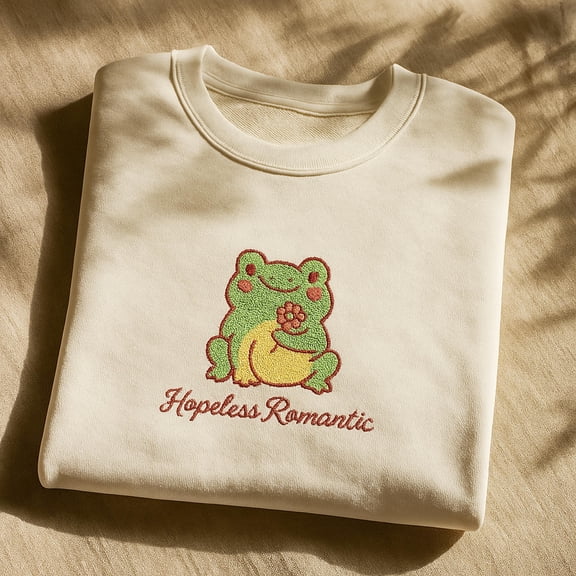 Embroidered Frog Sweatshirt: Hopeless Romantic Crewneck - Valentine's Gift