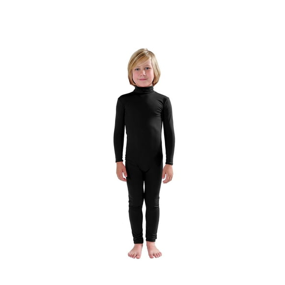 Full Bodysuit Kids Dancewear Without Gloves and Socks Solid Color Spandex Zentai Child Unitard (M, Black)