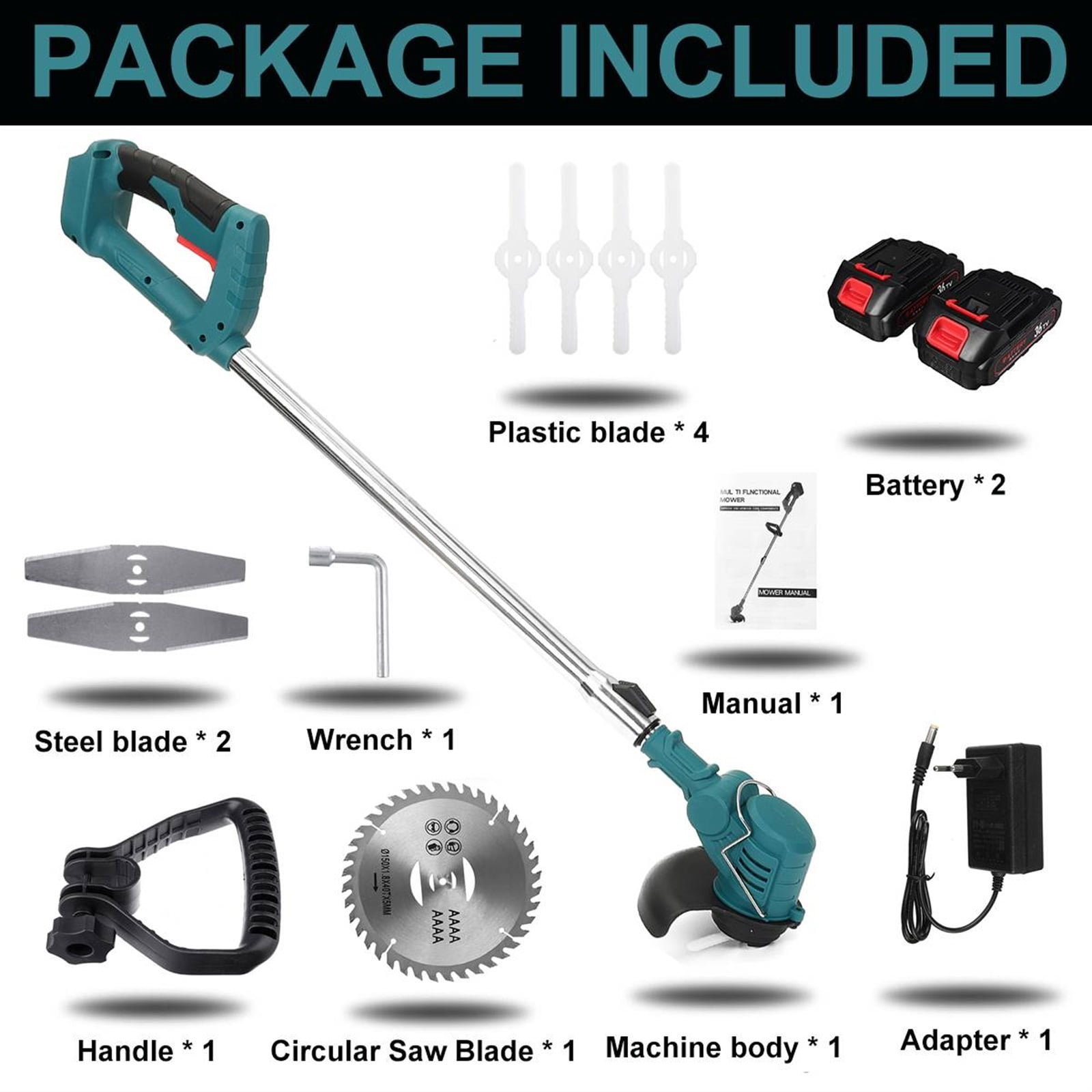 24V 1880W 3 IN 1 Electric Lawn Mower 13000Rpm Cordless Grass Trimmer Length Adjustable Cutter For 18V Battery ,Efficient Cutting